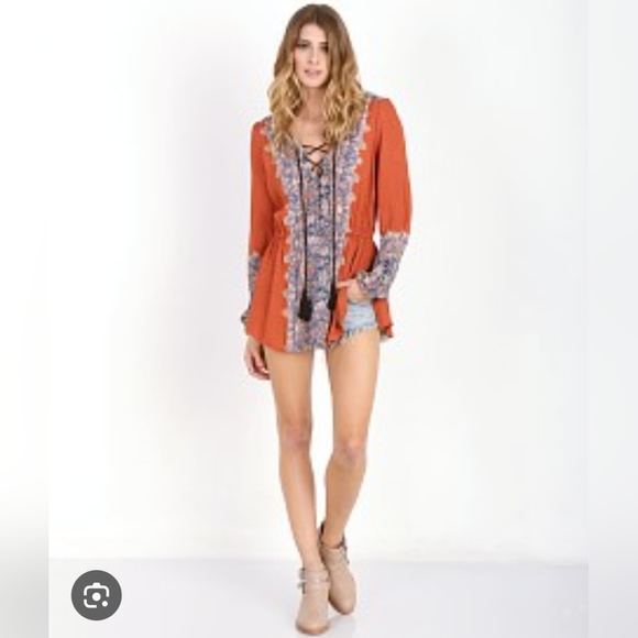 Free People/ Wildest Moment Lace Up Tunic/ Color Persimmon/ Size US S - Picture 1 of 17